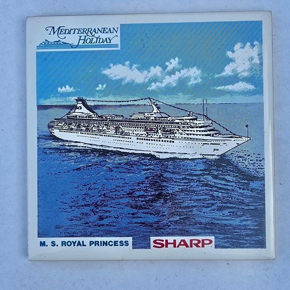 Sharp Mediterranean Holiday MS Royal Princess Cruise Ship Ceramic Cork‎ Coaster